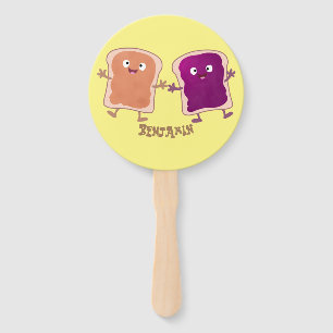 Cute peanut butter and jelly sandwich cartoon hand fan