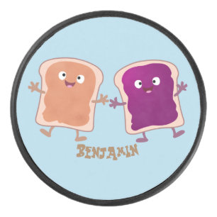 Cute peanut butter and jelly sandwich cartoon hockey puck