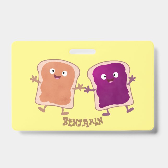 Cute peanut butter and jelly sandwich cartoon  ID badge (Front)