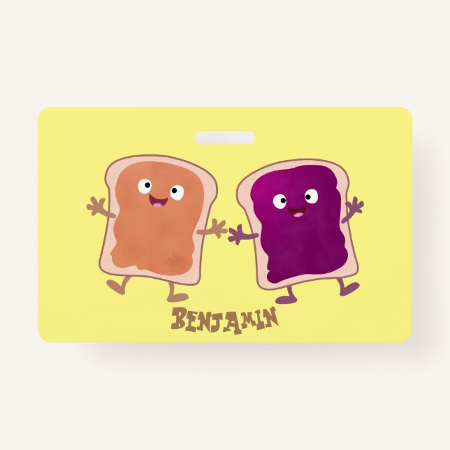 Cute peanut butter and jelly sandwich cartoon  ID badge (Front)