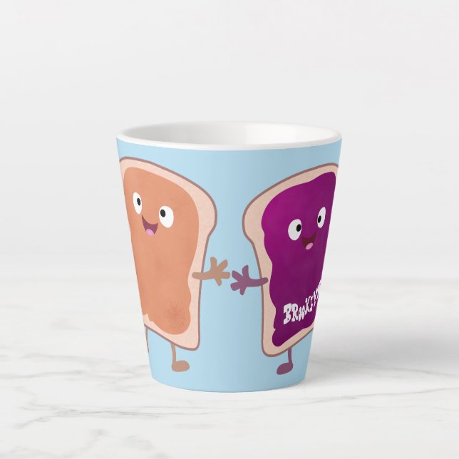Cute peanut butter and jelly sandwich cartoon latte mug (Front)
