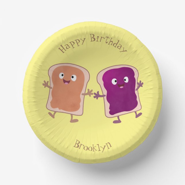 Cute peanut butter and jelly sandwich cartoon paper plate (Front)