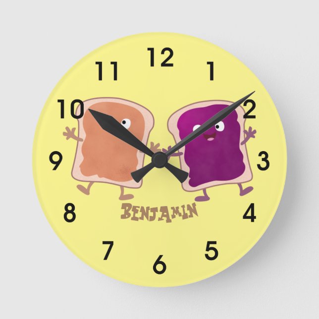 Cute peanut butter and jelly sandwich cartoon round clock (Front)