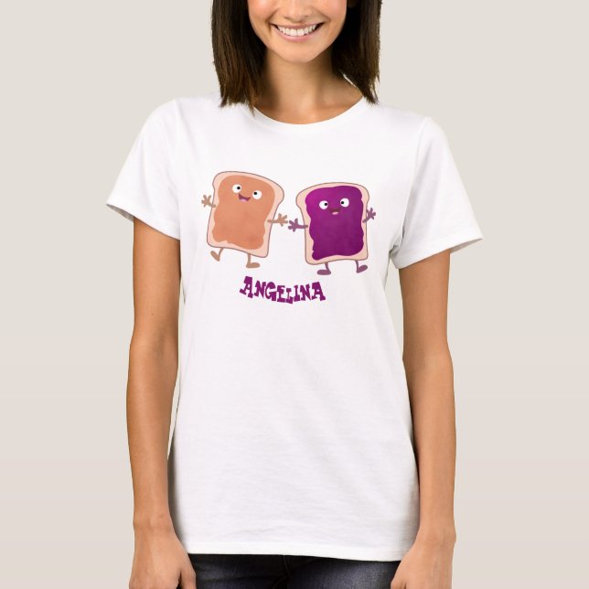Cute peanut butter and jelly sandwich cartoon  T-Shirt (Front)