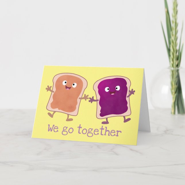 Cute peanut butter and jelly Valentine cartoon Card (Front)
