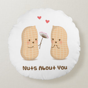 Cute Peanuts Nuts About You Pun Love Humour Round Cushion