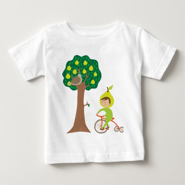 Cute Pear Girl Biking by a Pear Tree Baby T-Shirt (Front)