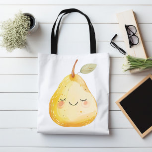 Cute Pear Illustration Tote Bag, Whimsical Fruit