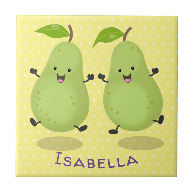 Cute pear pair cartoon illustration ceramic tile (Front)
