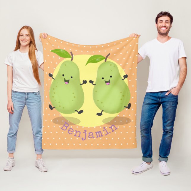Cute pear pair cartoon illustration fleece blanket (In Situ)