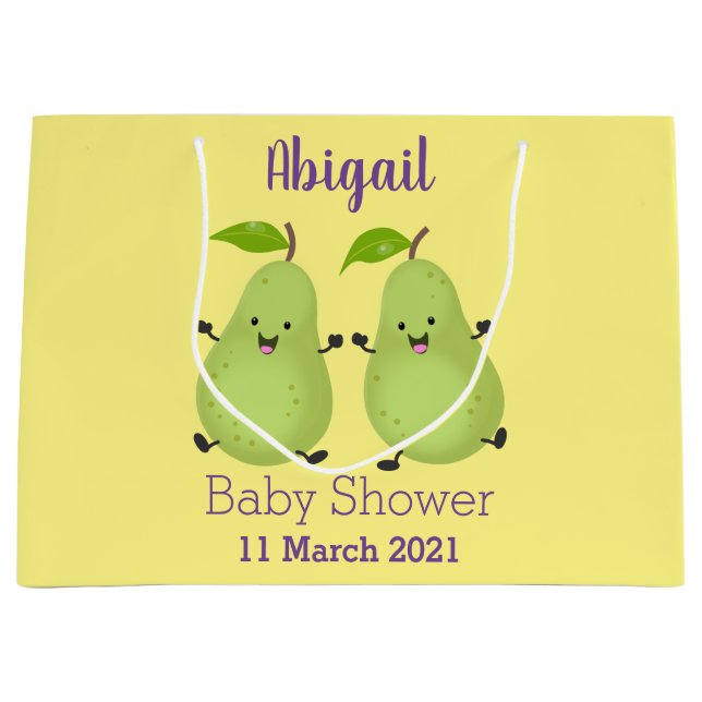 Cute pear pair cartoon illustration  large gift bag (Front)