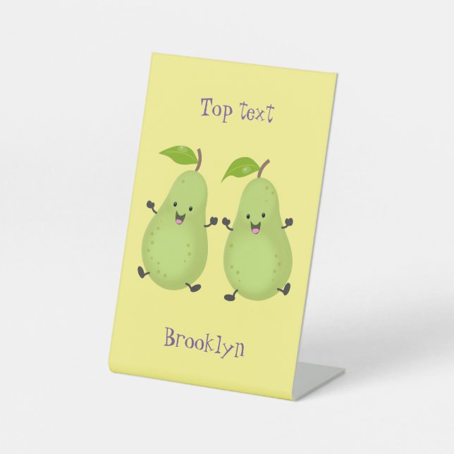 Cute pear pair cartoon illustration pedestal sign (Front)