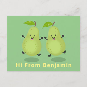 Cute pear pair cartoon illustration postcard