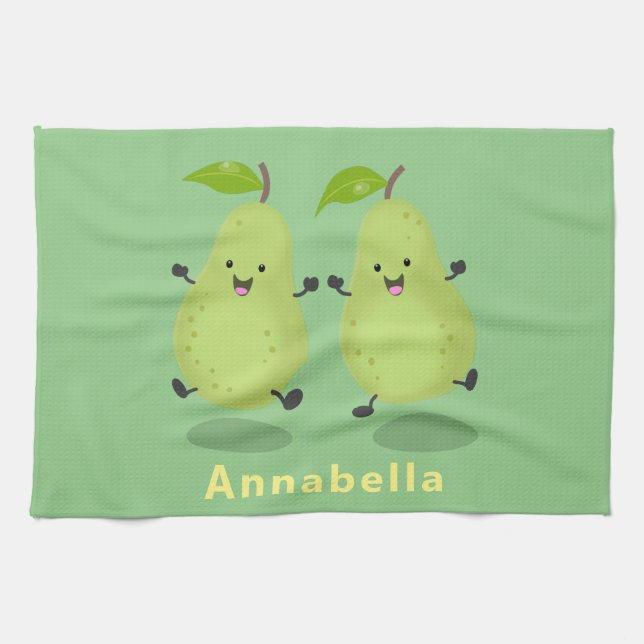 Cute pear pair cartoon illustration tea towel (Horizontal)