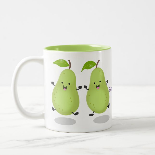 Cute pear pair cartoon illustration Two-Tone coffee mug (Left)