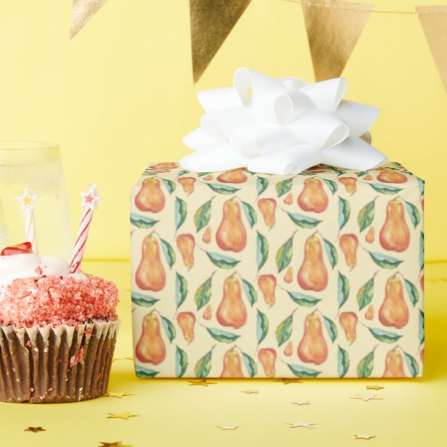 Cute Pear Pattern Wtercolor Art Hand-painted Wrapping Paper (Birthday Party)