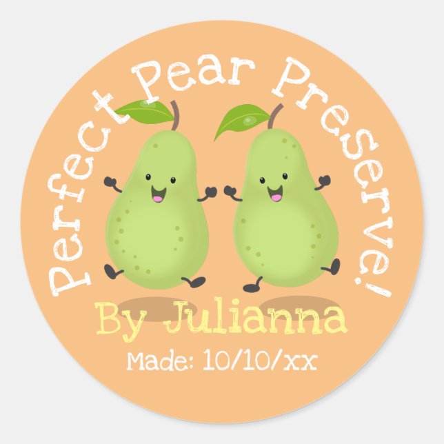 Cute pear preserve cartoon illustration label (Front)