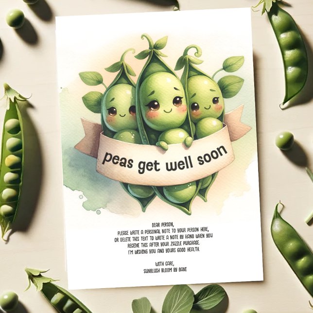 Cute "Peas Get Well Soon" Best Wishes Funny Pun Card (Creator Uploaded)