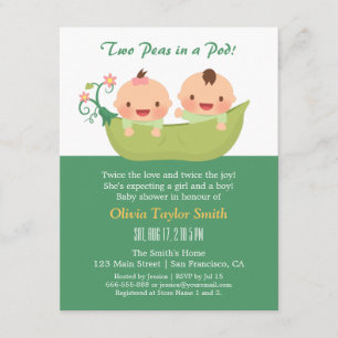 Cute Peas in a Pod Twin Baby Shower Invitations