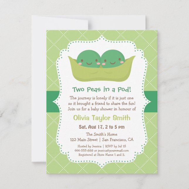 Cute Peas in a Pod Twin Baby Shower Invitations (Front)