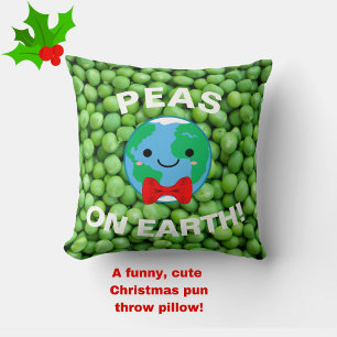 Cute "Peas on Earth" Funny Punny Green Christmas Cushion