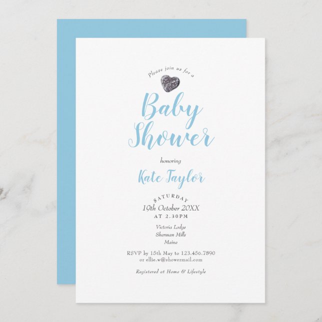 Cute Pebble Heart Baby Shower / Sprinkle Invitation (Front/Back)