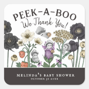 Cute Peek-a-Boo Halloween Baby Shower Favors Square Sticker