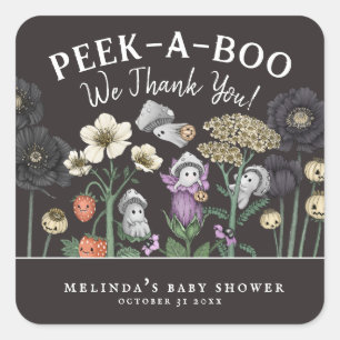 Cute Peek-a-Boo Halloween Baby Shower Favours Square Sticker