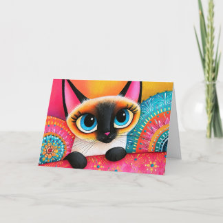 Cute Peek Pink and Orange Siamese Cat Painting Thank You Card