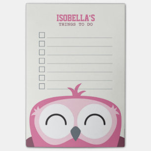 Cute Peekaboo Happy Pink Owl To Do List Post-it Notes