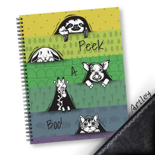 Cute Peeking Animals Pastel Striped Notebook