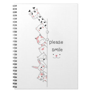 Cute Peeking Animals "Please Smile" Whimsical Spir Notebook