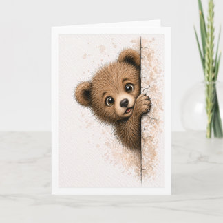 Cute Peeking Bear Blank Watercolor Animal Card