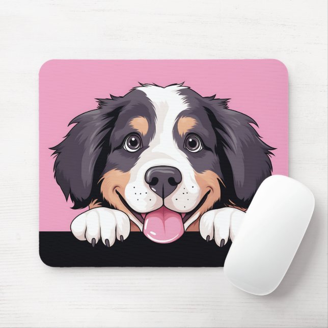 Cute Peeking Bernese Mountain Dog Mouse Pad (With Mouse)