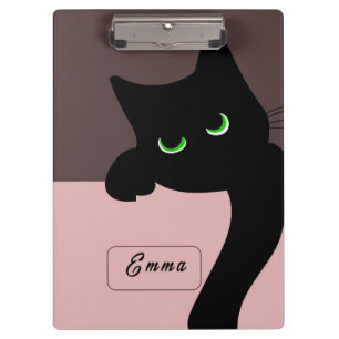Cute Peeking Black Cat Monogram Purple Clipboard