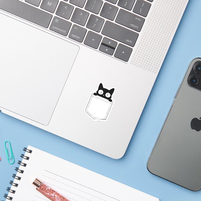 Cute Peeking Black Cat Pocket (Laptop w/ iPhone)