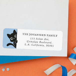 Cute Peeking Black Cat Return Address Label