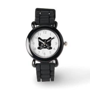 Cute Peeking Black Cat Watch