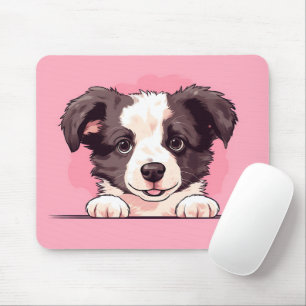 Cute Peeking Border Collie Dog Mouse Pad
