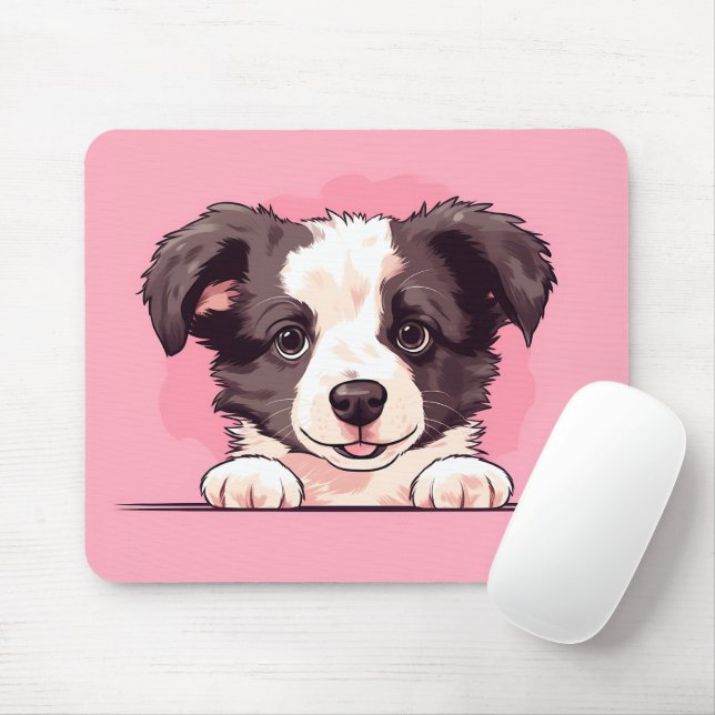 Cute Peeking Border Collie Dog Mouse Pad (With Mouse)