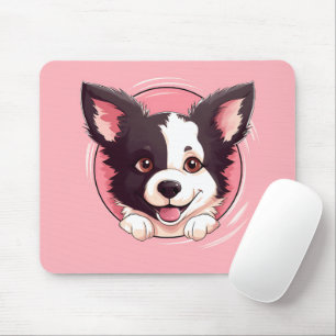 Cute Peeking Border Collie Dog Mouse Pad
