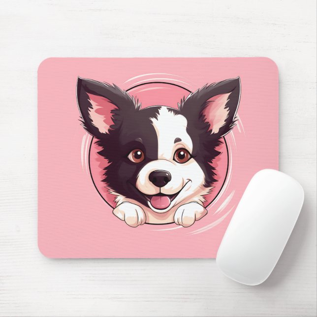 Cute Peeking Border Collie Dog Mouse Pad (With Mouse)
