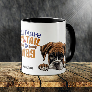 Cute Peeking Boxer Dog You Make My Tail Wag Mug