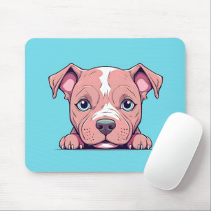 Cute Peeking Bull Terrier Dog Mouse Pad