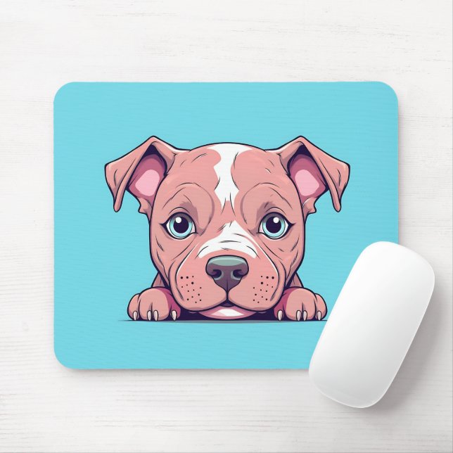 Cute Peeking Bull Terrier Dog Mouse Pad (With Mouse)
