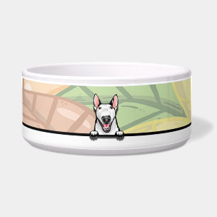 Cute Peeking Bull Terrier, food or drink