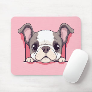 Cute Peeking Bulldog Mouse Pad