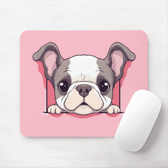 Cute Peeking Bulldog Mouse Pad (With Mouse)