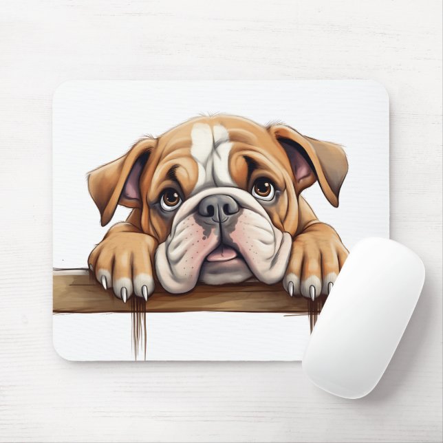 Cute Peeking Bulldog Mouse Pad (With Mouse)