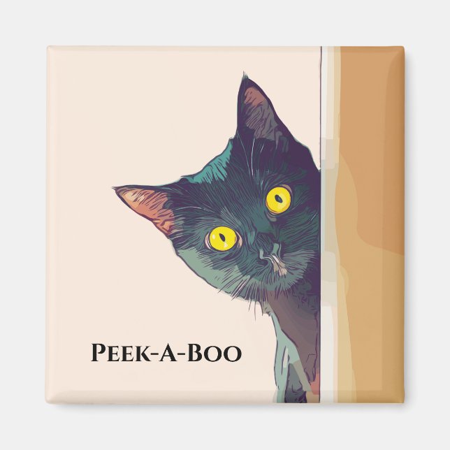 Cute Peeking Cat Design Magnet (Front)